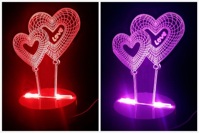 3D светильник Два Сердца купить иллюзия объема