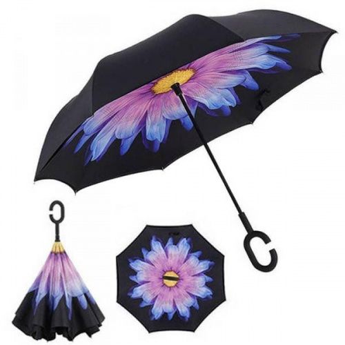 Умный зонт наоборот Umbrella сиреневый цветок картинки фото 5