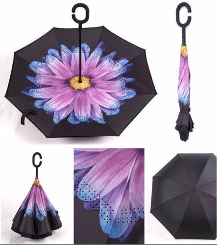 Умный зонт наоборот Umbrella сиреневый цветок картинки фото 4