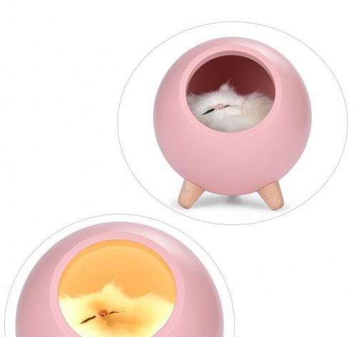 Ночник «Спящий котенок в лампе» розовый картинки фото 7