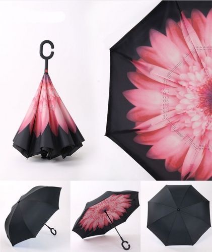 Умный зонт наоборот Umbrella розовый цветок картинки фото 7