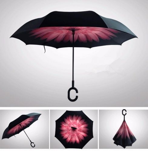 Умный зонт наоборот Umbrella розовый цветок картинки фото 9