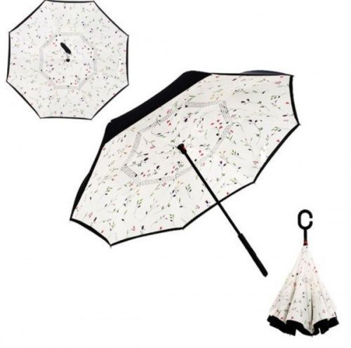 Умный зонт наоборот Umbrella Цветы на белом картинки фото 2