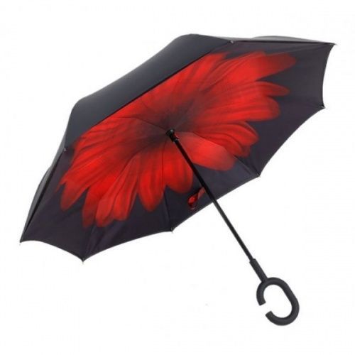 Умный зонт наоборот Umbrella красный цветок картинки фото 2