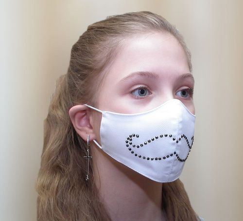 Тканевая маска с принтом белая «Усы» фото 2