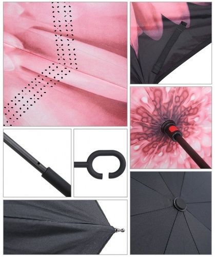 Умный зонт наоборот Umbrella розовый цветок картинки фото 6