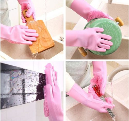 Многофункциональные силиконовые перчатки-щетки для мытья Magic Brush картинки
