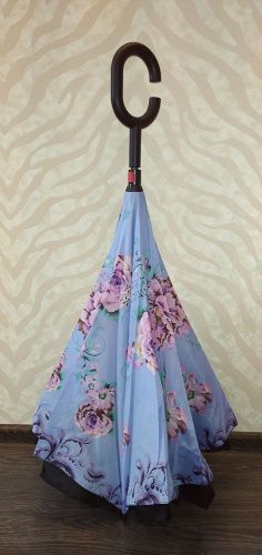 Умный зонт наоборот Umbrella розы на голубом картинки фото 4