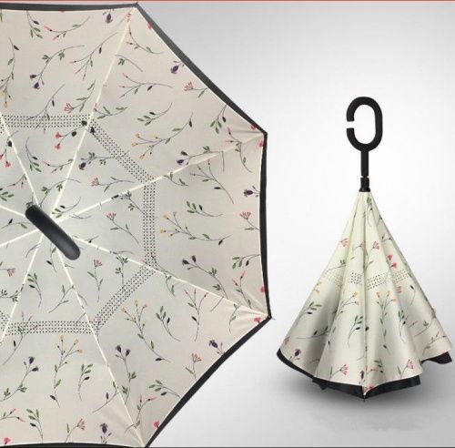 Умный зонт наоборот Umbrella Цветы на белом картинки фото 3