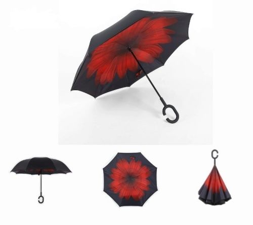 Умный зонт наоборот Umbrella красный цветок картинки фото 7