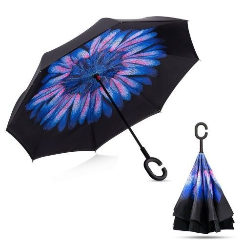 Умный зонт наоборот Umbrella синий цветок картинки
